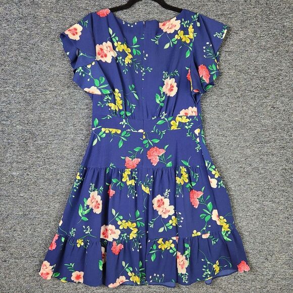 Eliza J Navy Blue Floral Flutter Sleeve Dress with Pockets Womens Size 8 - Picture 4 of 11